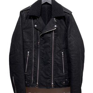 Balmain Black Waxed Cotton and Wool Lined Biker Jacket